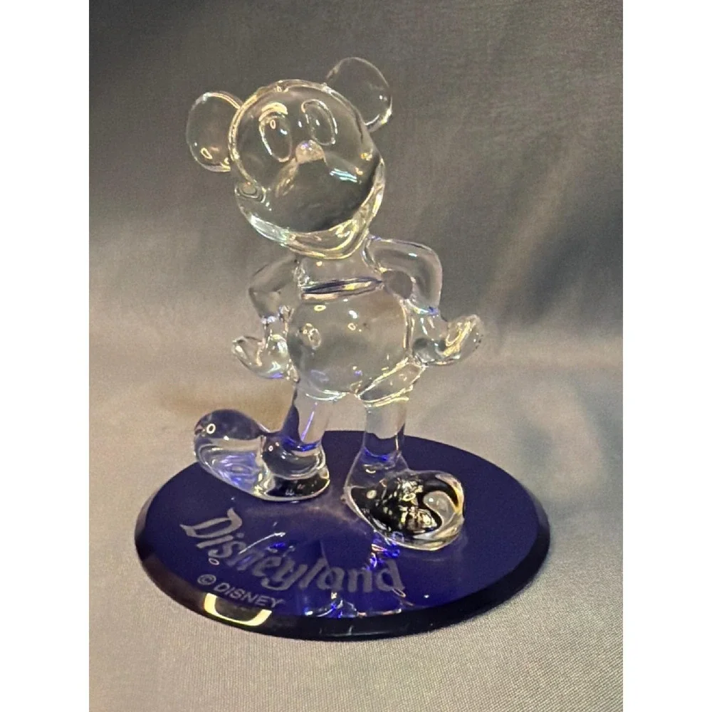 Disney Mickey Mouse Crystal Glass Figurine Disneyland Cobalt Blue Base Souvenir